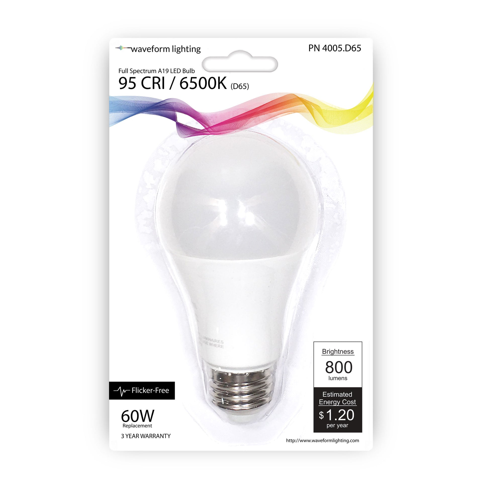 95 CRI E26 A19 LED Bulb for Art & Studio Waveform Lighting