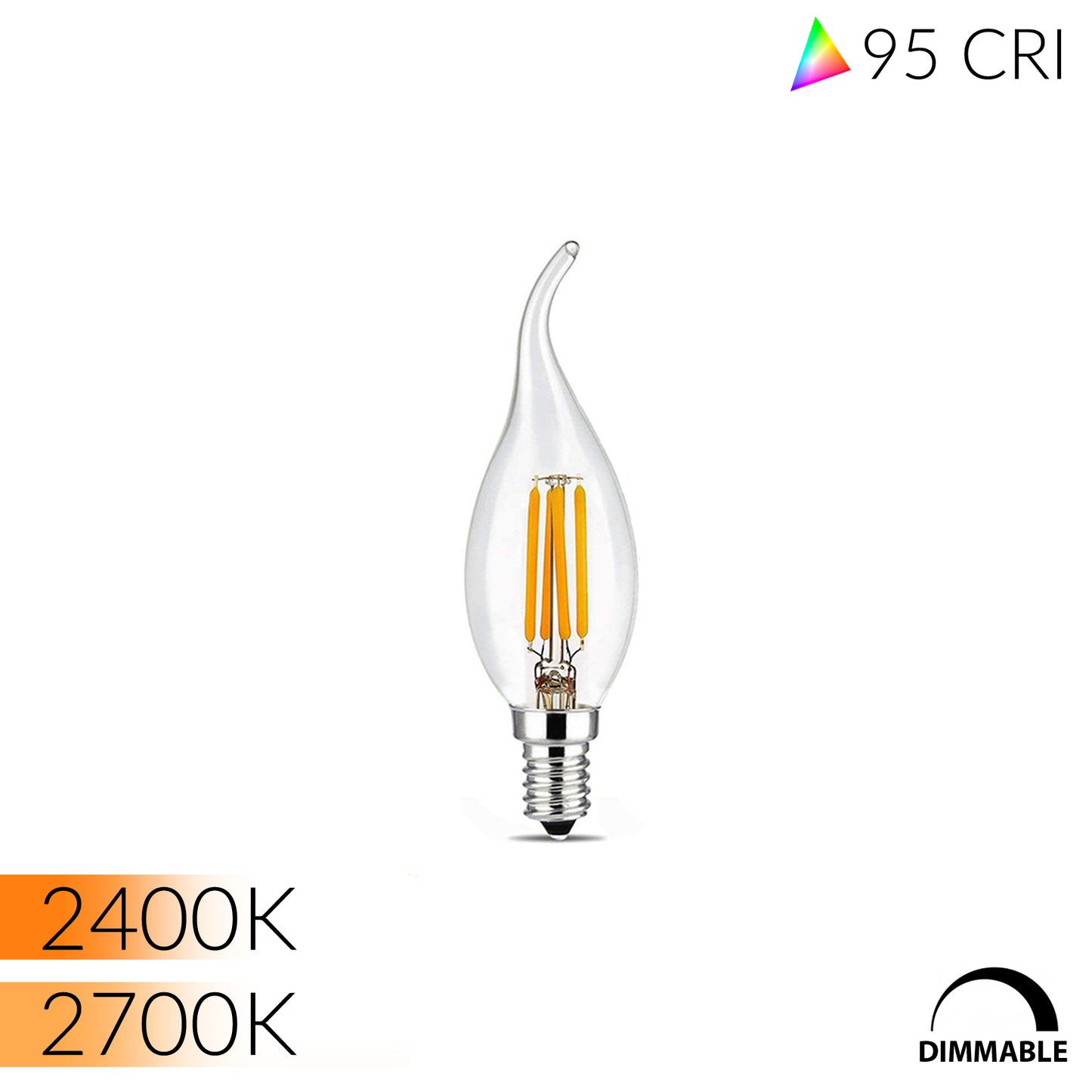 Ultra High 95 CRI Candelabra LED Filament Bulb for Home & Residential